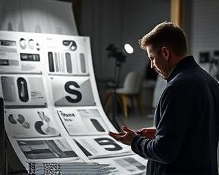 effective marketing branding, thoughtful, curating brand identity, photorealistic, design studio displaying brand prototypes and style guides, highly detailed, director reviewing branding materials, ISO 600, monochromatic scheme, focused spotlight, shot with a 55mm lens.