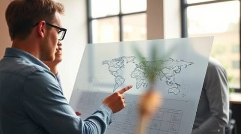 collaborative consulting strategy, insightful, mapping out plans, photorealistic, airy meeting room with natural sunlight, highly detailed, sketching on transparent board, realistic depth, warm hues, diffused natural light, shot with an 85mm lens.