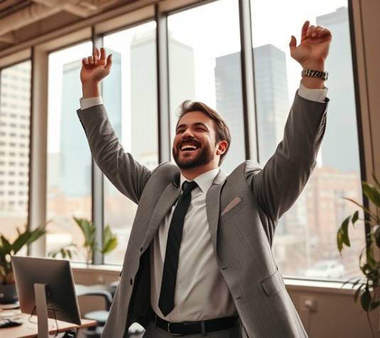enthusiastic consulting growth, spirited, forecasting industry moves, photorealistic, bright urban loft office, highly detailed, skyscrapers visible through windows, energized environment, warm tones, diffused light, captured with a 50mm lens.